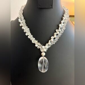 Pearl and Clear Crystal Twist Necklace with Pendant